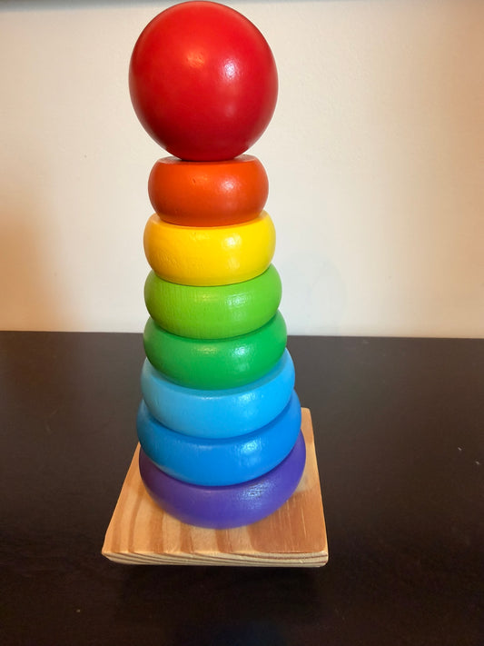 #85 Melissa & Doug Rainbow Wood Stacking Rings, Montessori Toys