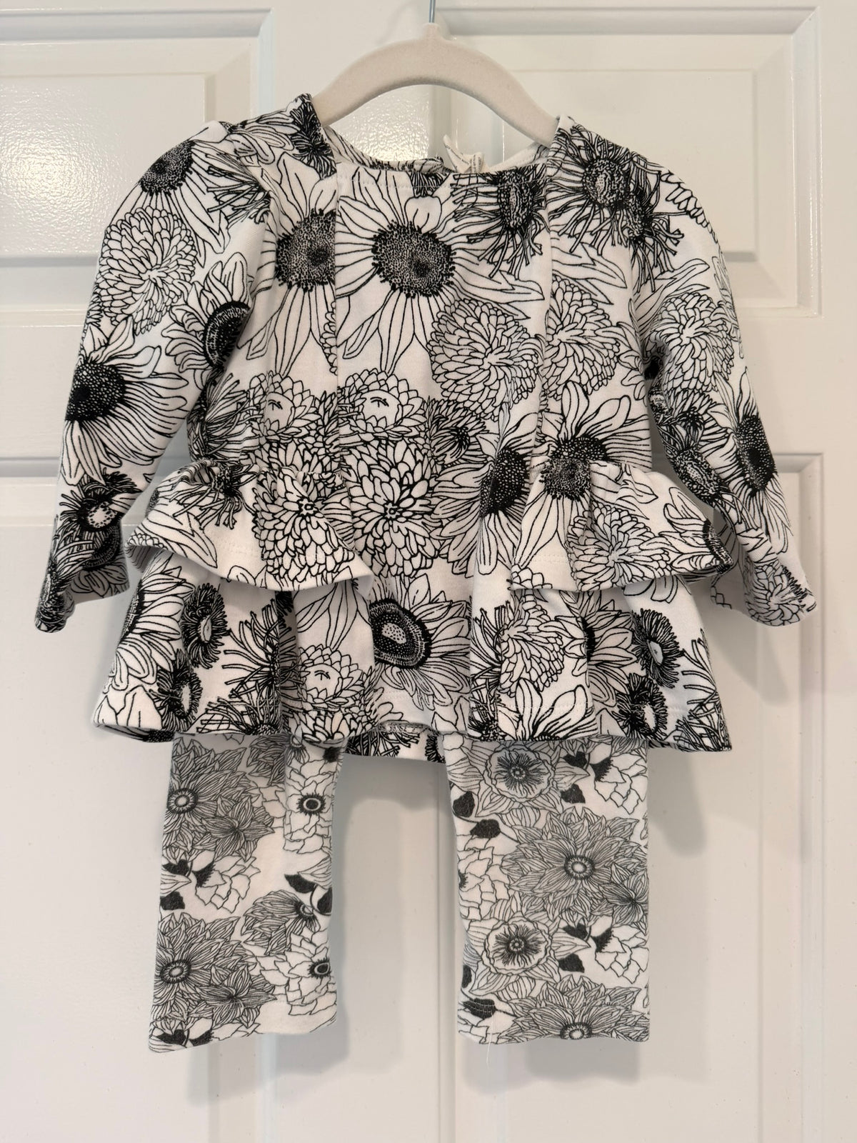 #85 Kate Quinn Black and White Floral Matching Set, Girls 18-24m