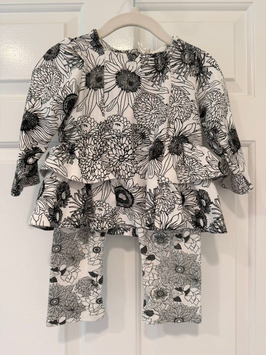 #85 Kate Quinn Black and White Floral Matching Set, Girls 18-24m