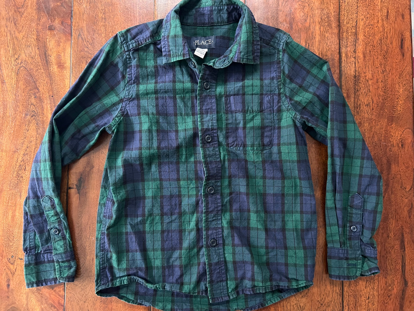 #66 5/6 Children’s Place green plaid cotton button-down, VGUC