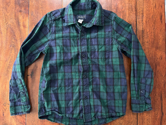 #66 5/6 Children’s Place green plaid cotton button-down, VGUC