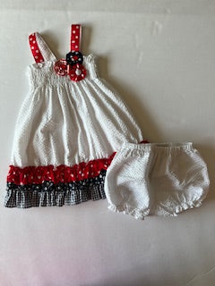 Rare Editions girls size 18 months red white and blue dress with matching diaper cover