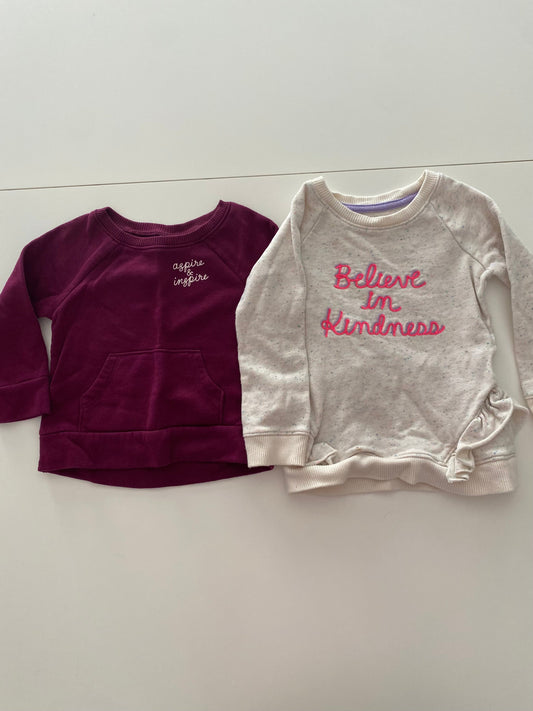 #117- Girls 2T, *reduced* Cat & Jack cream ‘believe in kindness’ and ON maroon ‘aspire & inspire’ sweatshirt bundle, GUC