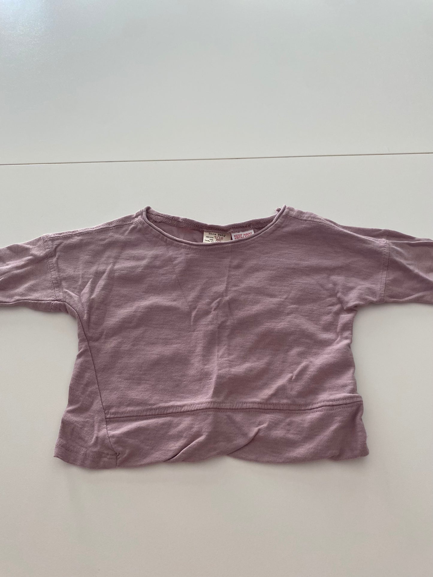 #117- Girls 12M, Zara dusty purple and cream/rust striped cropped shirt set, VGUC