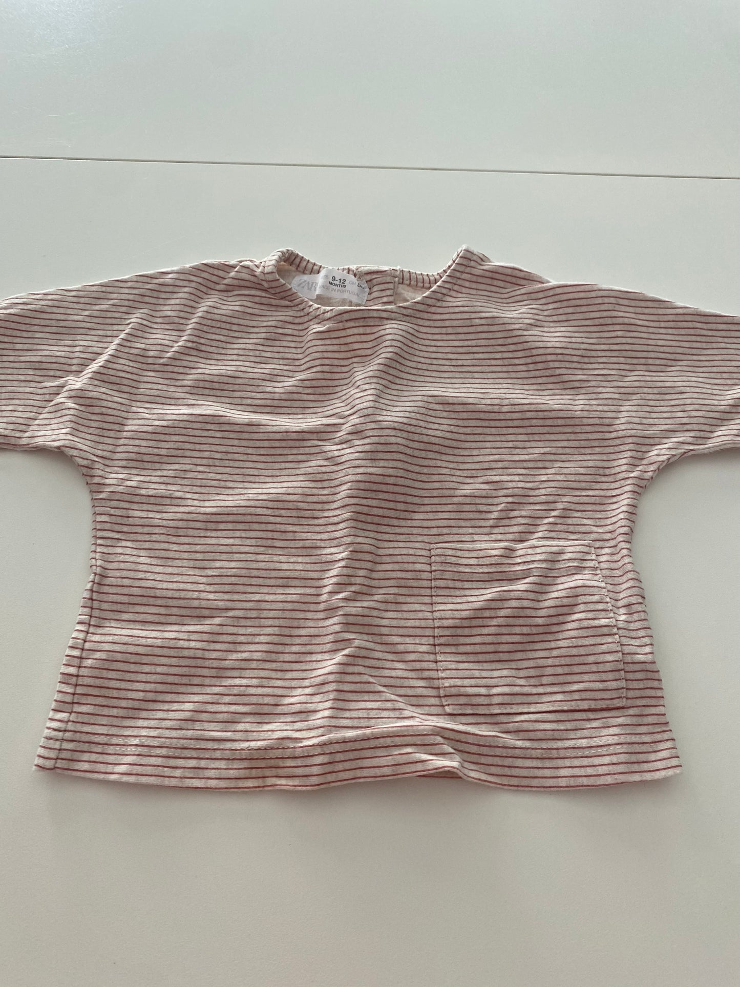 #117- Girls 12M, Zara dusty purple and cream/rust striped cropped shirt set, VGUC
