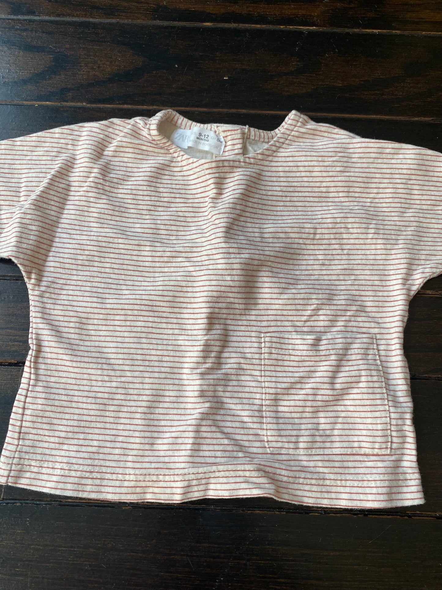 #117- Girls 12M, Zara dusty purple and cream/rust striped cropped shirt set, VGUC