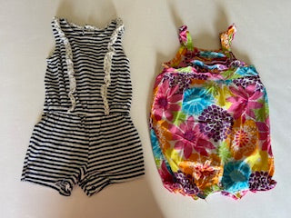 Carters girls size 18 months romper bundle navy stripes and rainbow flowers