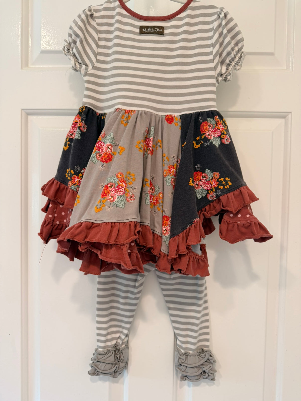 #85 Matilda Jane Grey Floral Multi-Tiered Dress, Girls 2T