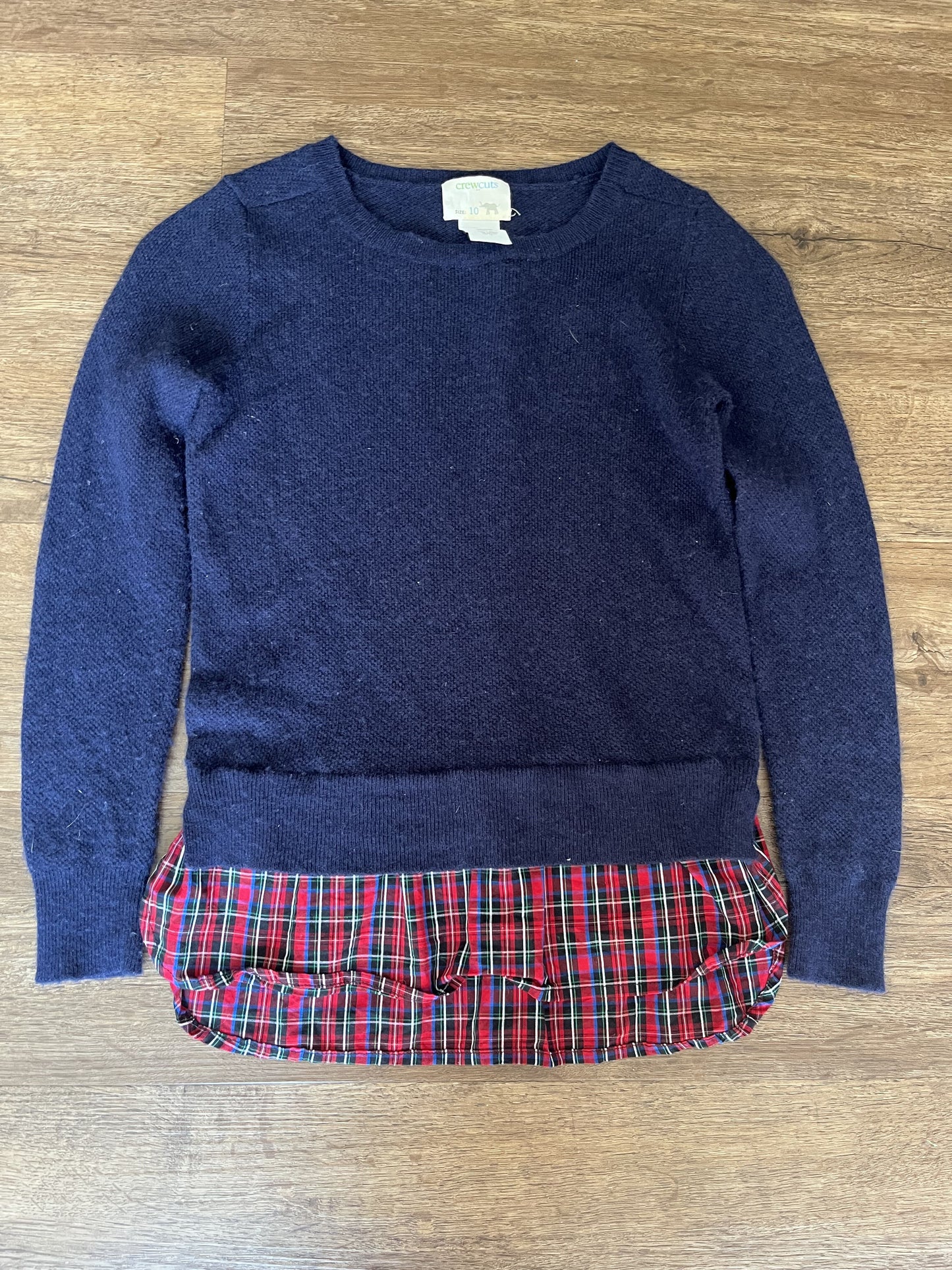 #124 VGUC Crewcuts Navy Blue Sweater with Plaid Detail Girls Size 10