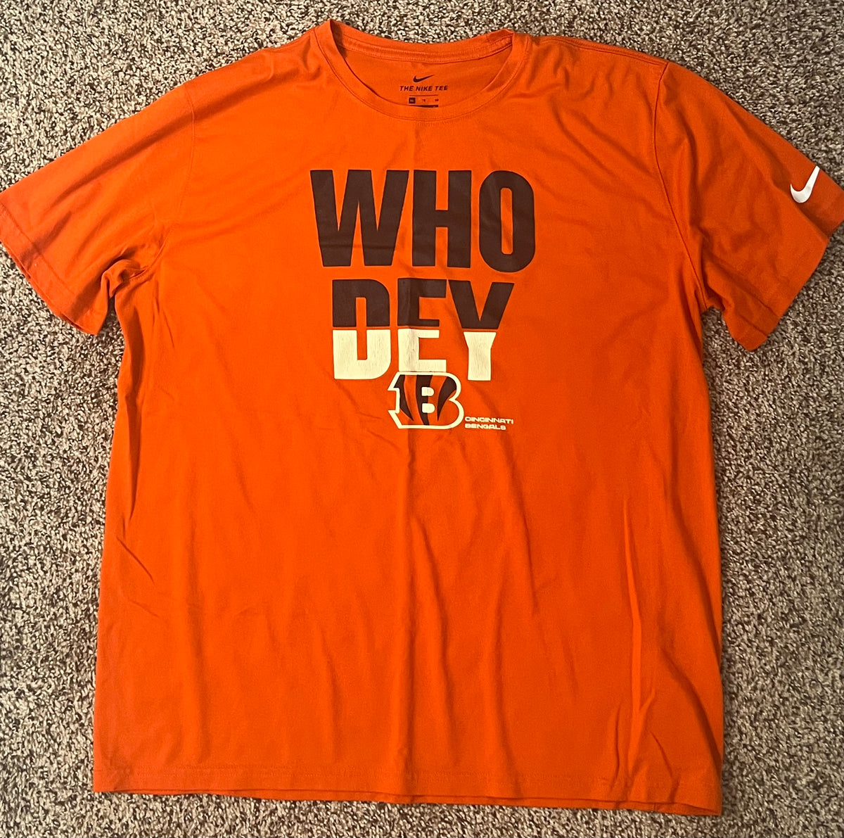 Seller #184 Men’s XL Nike Orange Who Dey Bengals drifit shirt