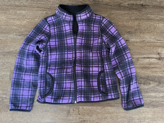 #124 Reversible Fleece Zip Jacket (black & purple plaid) Girls Size 7