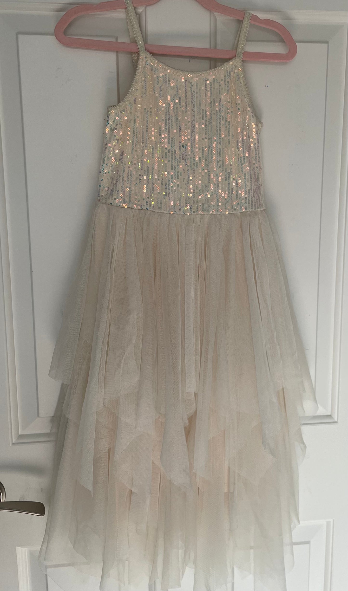 #5 Girls, Cat and Jack cream sequin and tuile dress, size 6/6x
