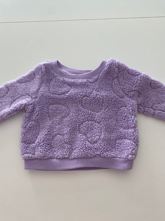 #117- Girls 9M, Cat & Jack Purple Heart Fuzzy Sweatshirt, VGUC