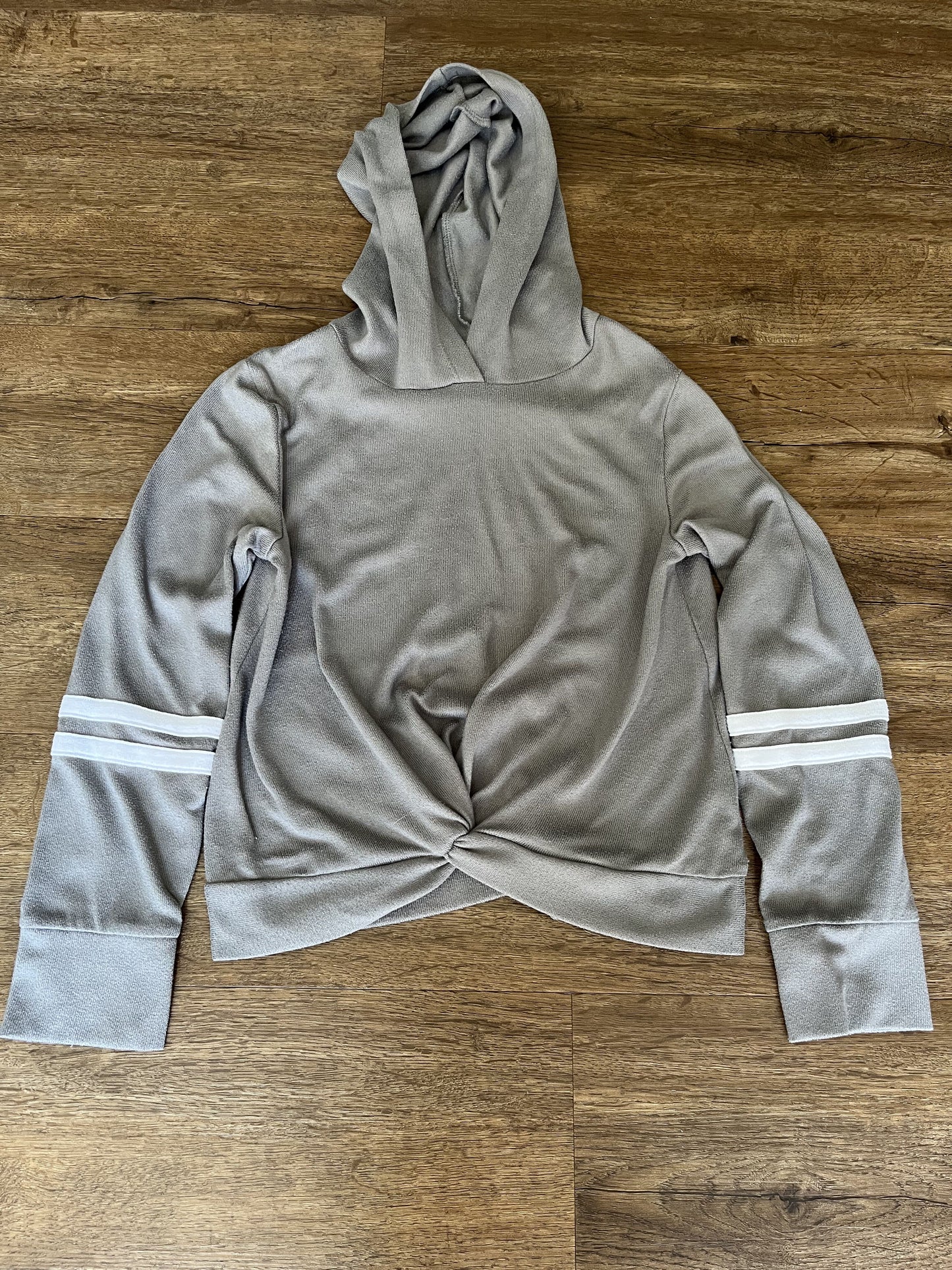 #124 SO Grey Hooded Twist Front Shirt Girls Size 7