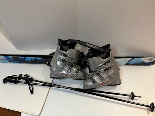 #36 ski boots, skis, poles