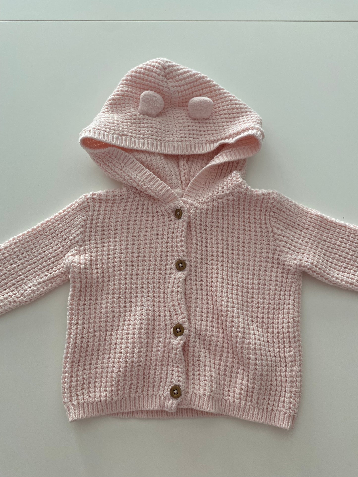 #117- Girls 9M, Carter’s pink knit button down cardigan sweater, EUC