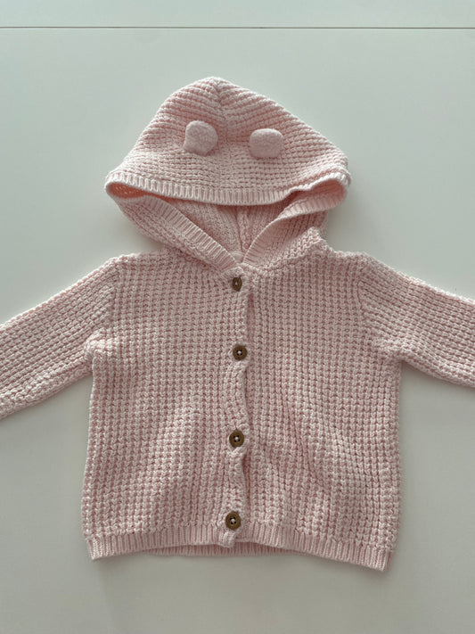 #117- Girls 9M, Carter’s pink knit button down cardigan sweater, EUC