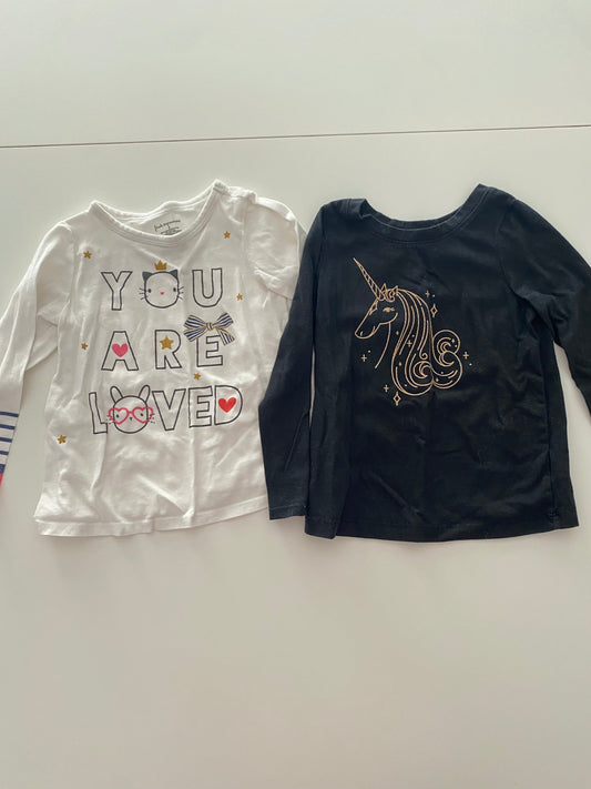 #117- Girls 2T, Cat&Jack black unicorn and First Impressions white ‘you are loved’ shirt bundle, GUC,*reduced*