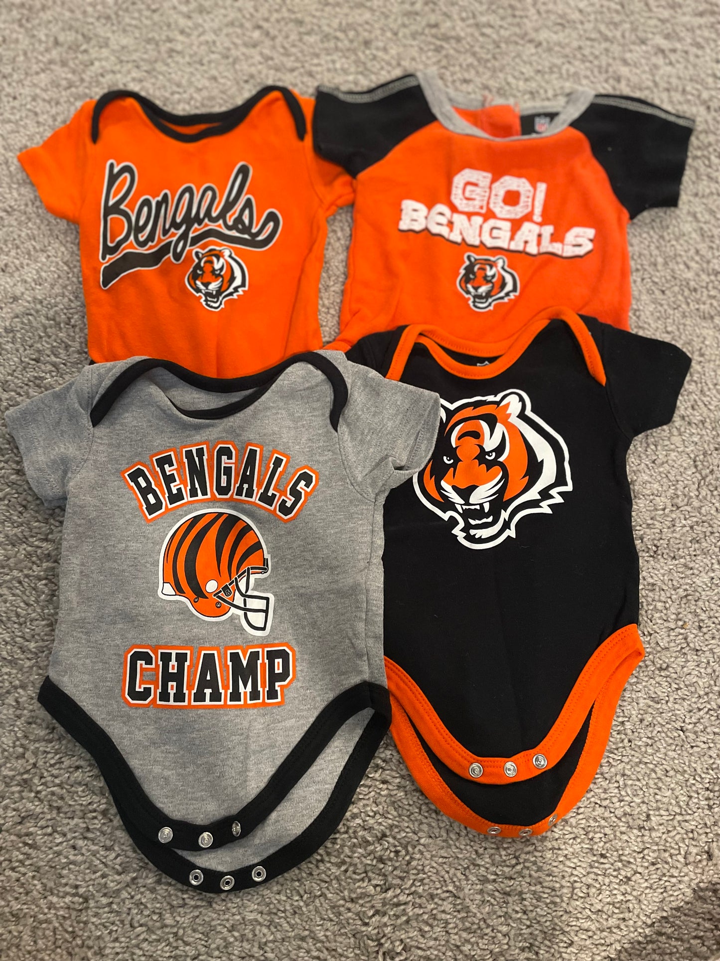 #87 0-3m Bengals Onesies Set of 4 NFL brand