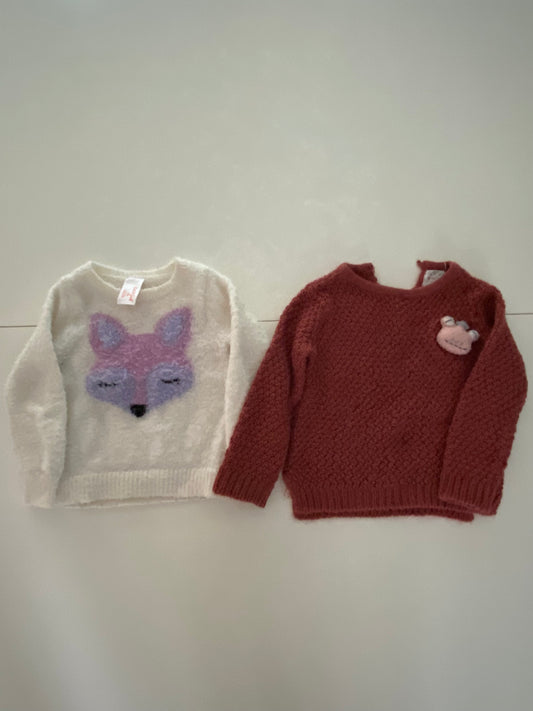 #84B- Girls 12M, Zara mauve sweater and Cat&Jack white fox sweater, GUC