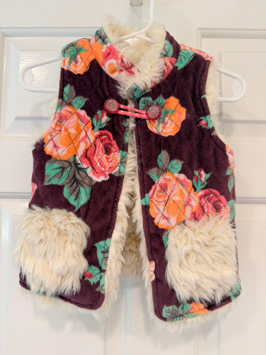 #85 Matilda Jane Reversible Floral Velvet and Faux Fur Vest, Girls 12-18m`