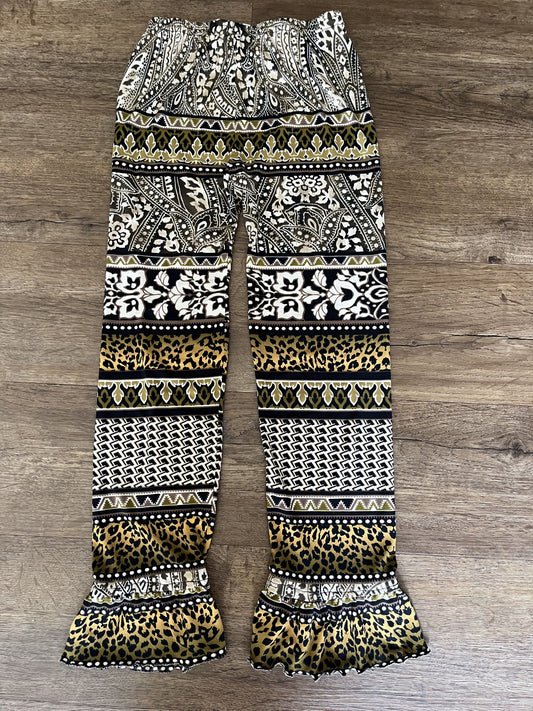 #124 Beige & Black Printed Leggings Girls Size 7