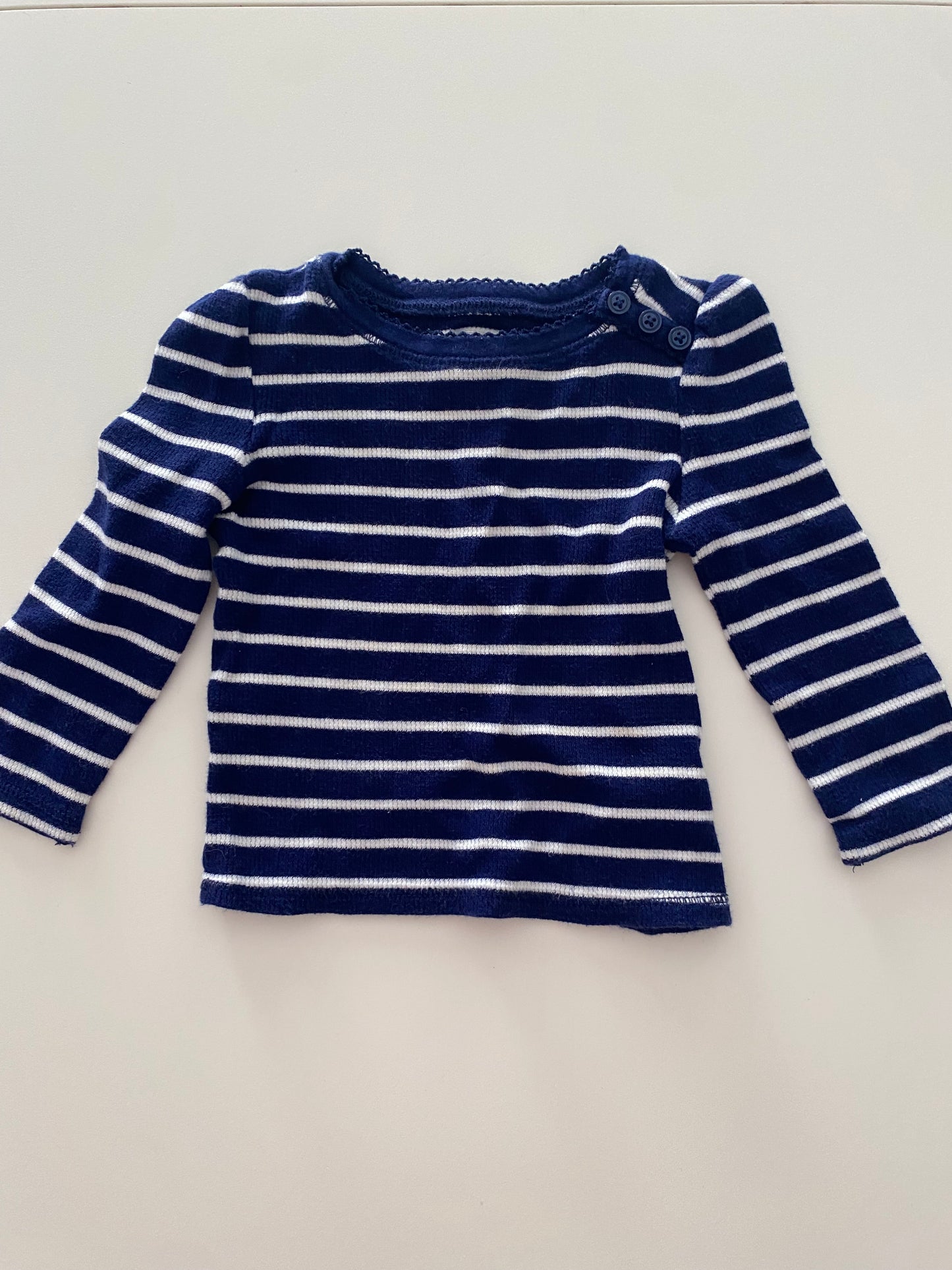 #117- Girls 24M, H&M black/white unicorn and Old Navy blue/white striped rib shirt bundle, VGUC