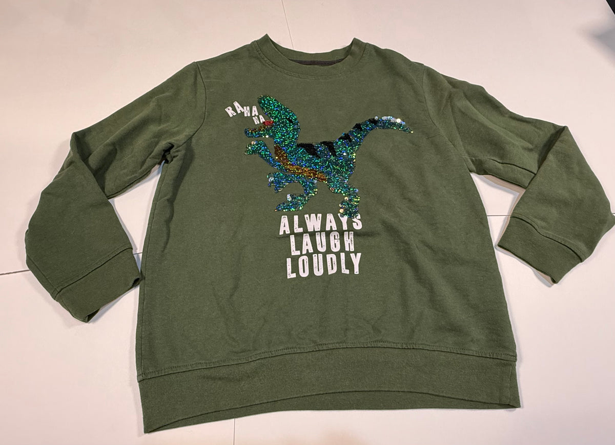 #141 Boy Medium 8 Reverse Sequin Sweatshirt - Bear and Dinosaur