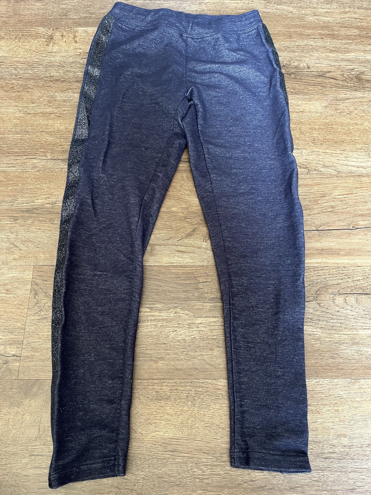 #124 Old Navy Floral Leggings & Dark Blue Leggings with Glitter Side Detailing Girls Size M 10/12