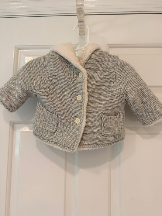#85 Baby Gap Grey Knit Sweater with Full Shearling Lining, Girls 0-3m