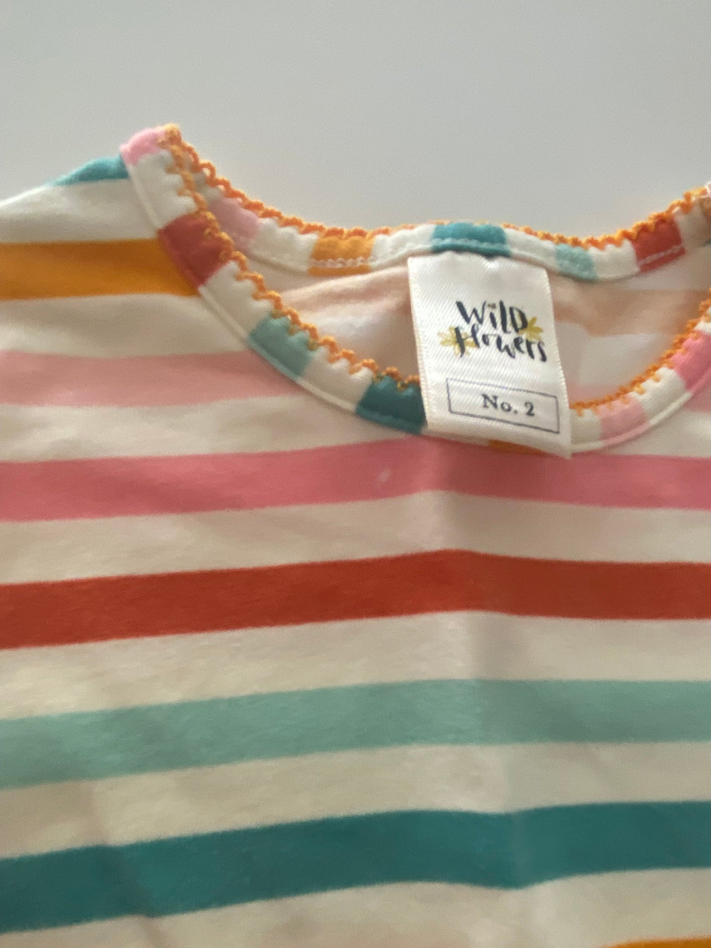 #117- Girls 2T, Wild Flowers rainbow stripe and ON blue/white striped shirt bundle, EUC,*reduced*