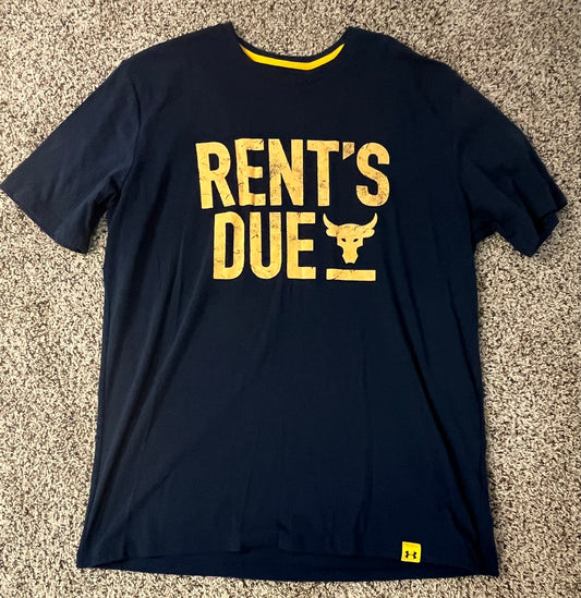 Seller #184 Men’s Large  Under Armour Navy Rent’s Due VGUC