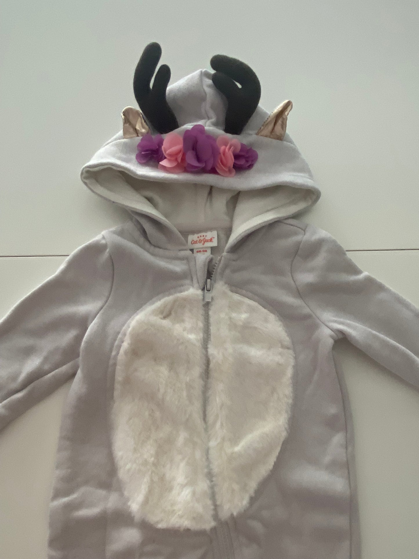 #117- Girls 9M, Cat & Jack dusty lavender deer footless costume, EUC