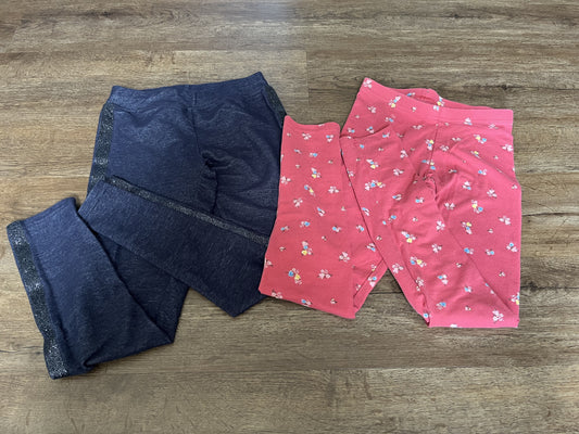 #124 Old Navy Floral Leggings & Dark Blue Leggings with Glitter Side Detailing Girls Size M 10/12