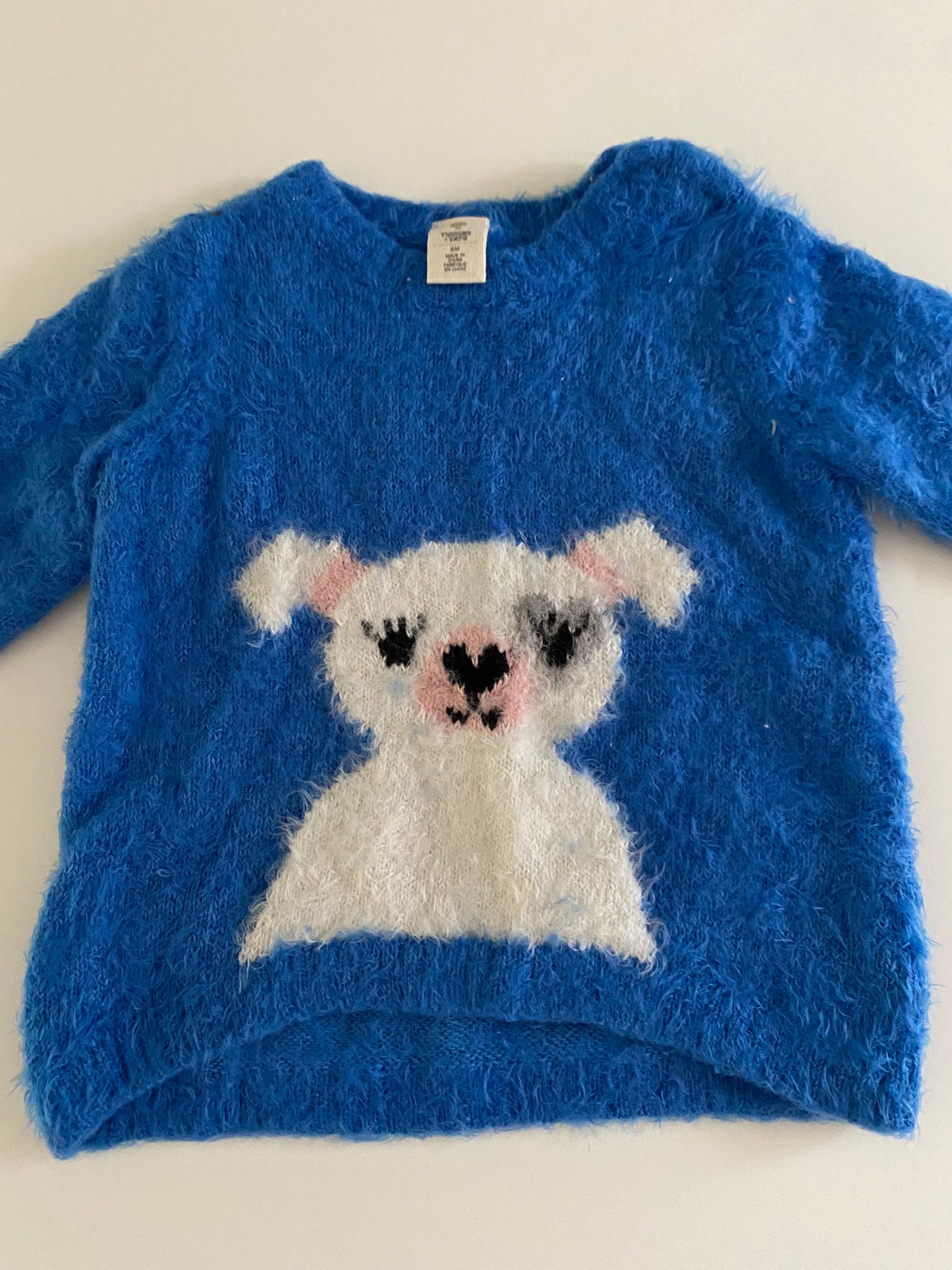 #84B- Girls 6M, Tucker & Tate blue fuzzy dog sweater, GUC