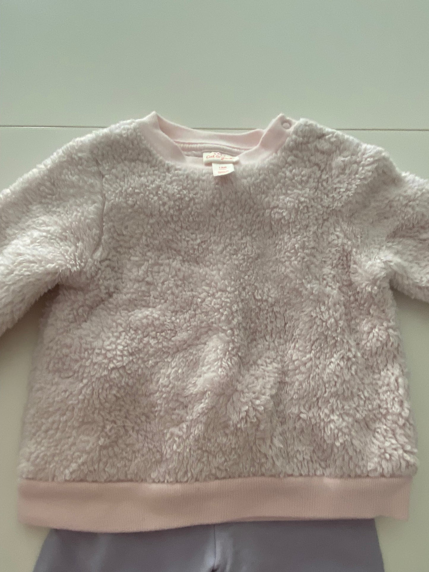 #117- Girls 12 M, Cat & Jack pink fuzzy sweatshirt and Tea Purple legging bundle, VGUC,*reduced*