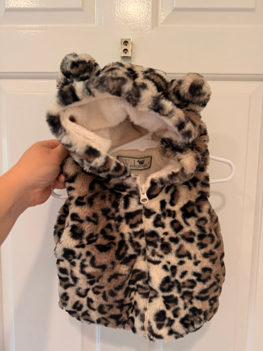 #85 Widgeon Leopard Faux Fur Vest, Girls 18m