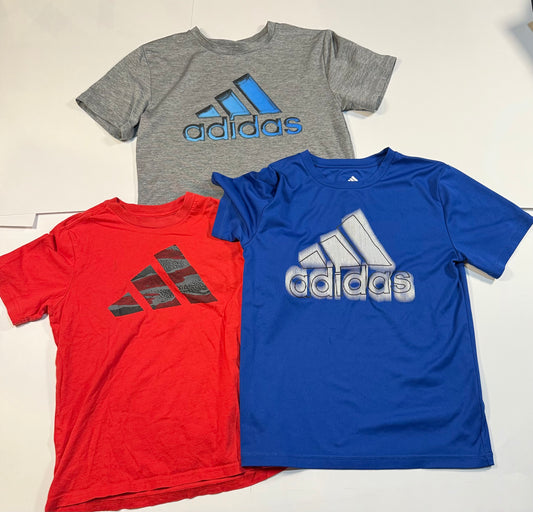 #180 Boys Small (8) Adidas Shirt Bundle- Blue and Gray Athletic Shirts and Red Cotton