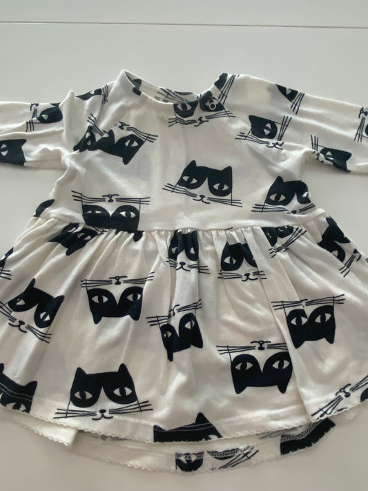 #117- Girls 6M, Tucker + Tate white / black cat tunic, GUC