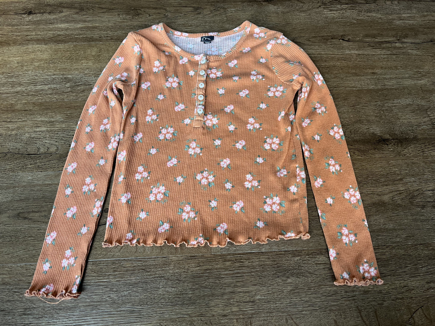 #124 EUC Art Class Floral Henley Long Sleeve Shirt Girls Size L 10/12