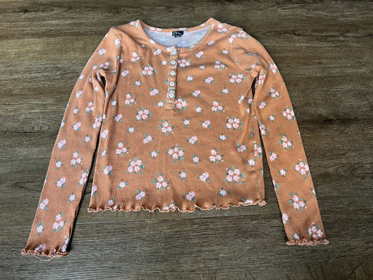 #124 EUC Art Class Floral Henley Long Sleeve Shirt Girls Size L 10/12
