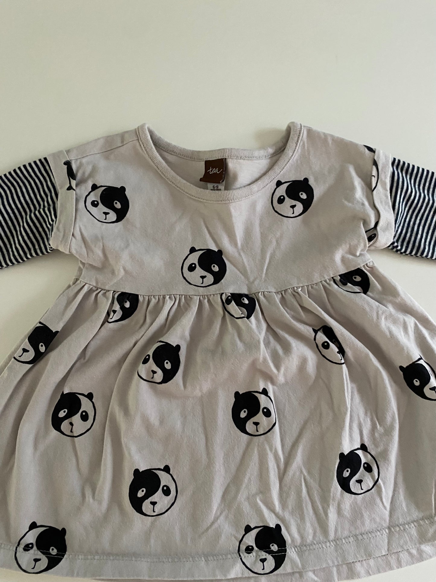 #84B- Girls 6-9M, Tea Panda stripe tunic, VGUC