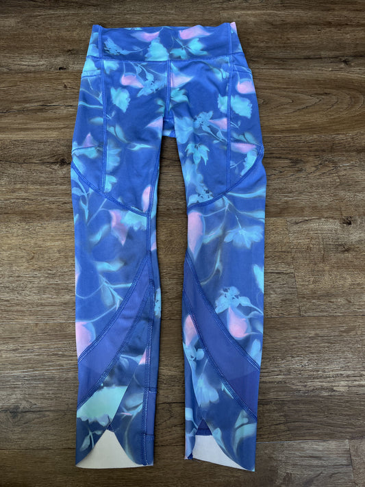 #124 EUC All In Motion Blue/Pink Watercolor Athletic Leggings Girls Size M 7/8 (1 of 2 pairs)