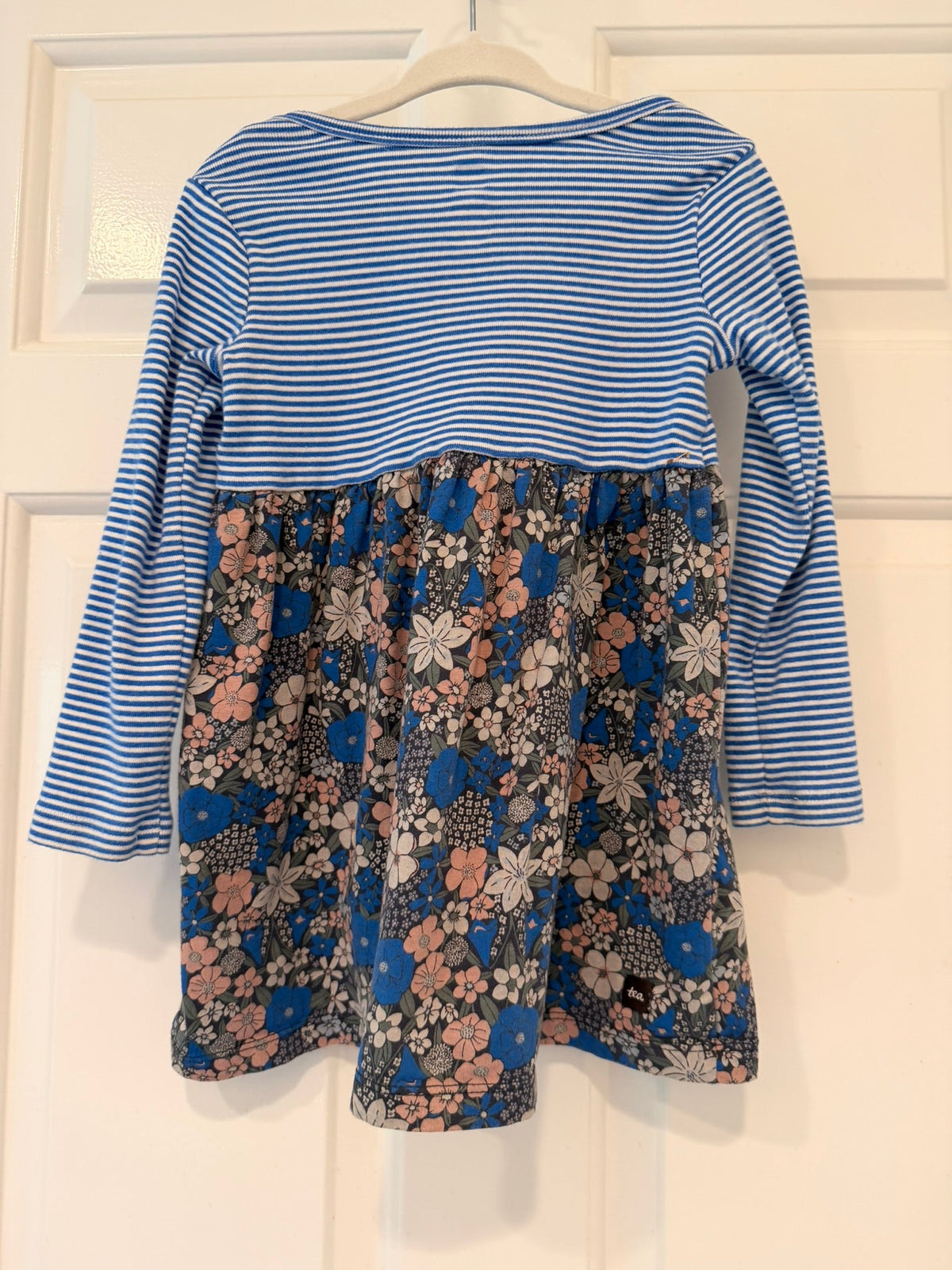 #85 Tea Collection Pair Dresses Blue Striped Floral and Purple, Girls 2T