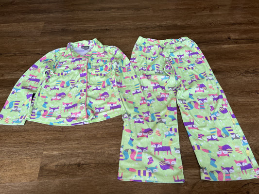 #124 Joe Boxer Green Fox Pajama Set Girls Size M 7/8