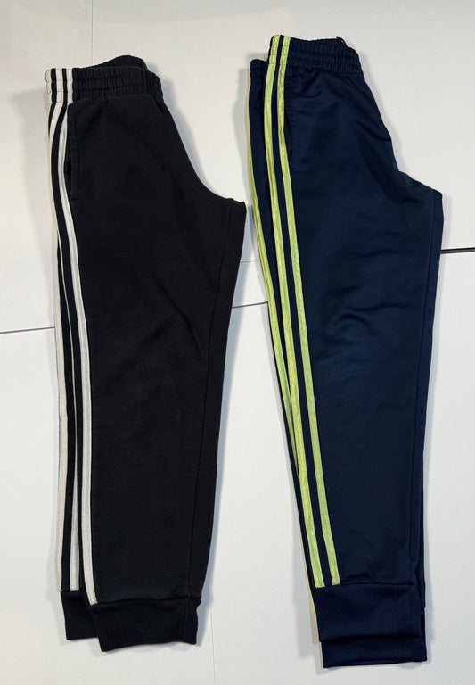 #180 Boys Small (8) Adidas Jogger Bundle- Black with White Stripe Fleece Jogger and Navy with Green Stripe