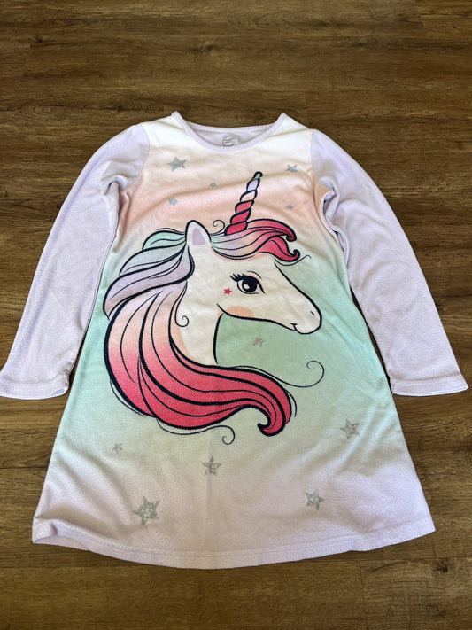 #124 Pink Unicorn Fleece Nightgown Girls Size L 10/12