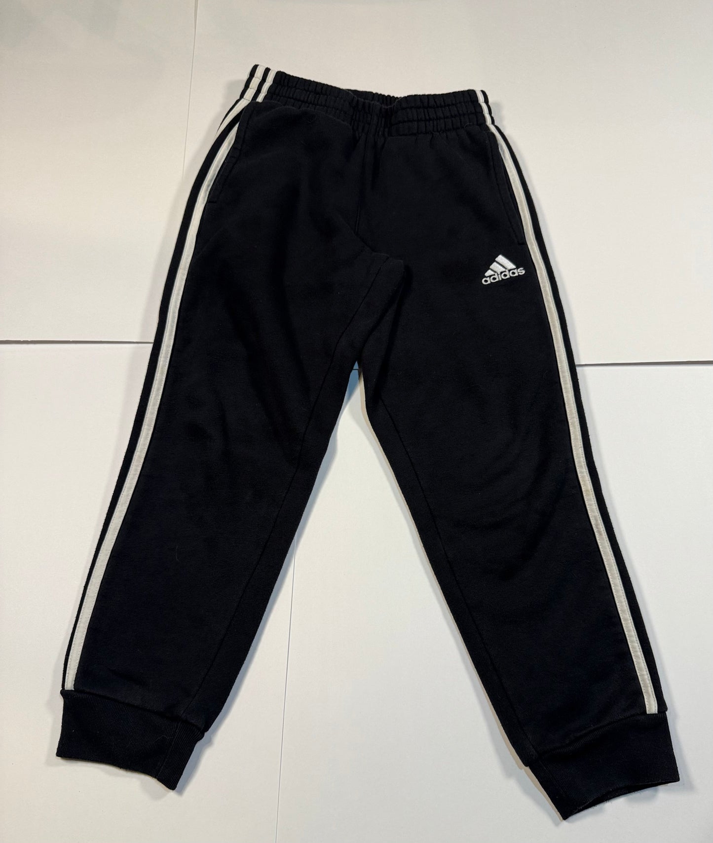 #180 Boys Small (8) Adidas Jogger Bundle- Black with White Stripe Fleece Jogger and Navy with Green Stripe