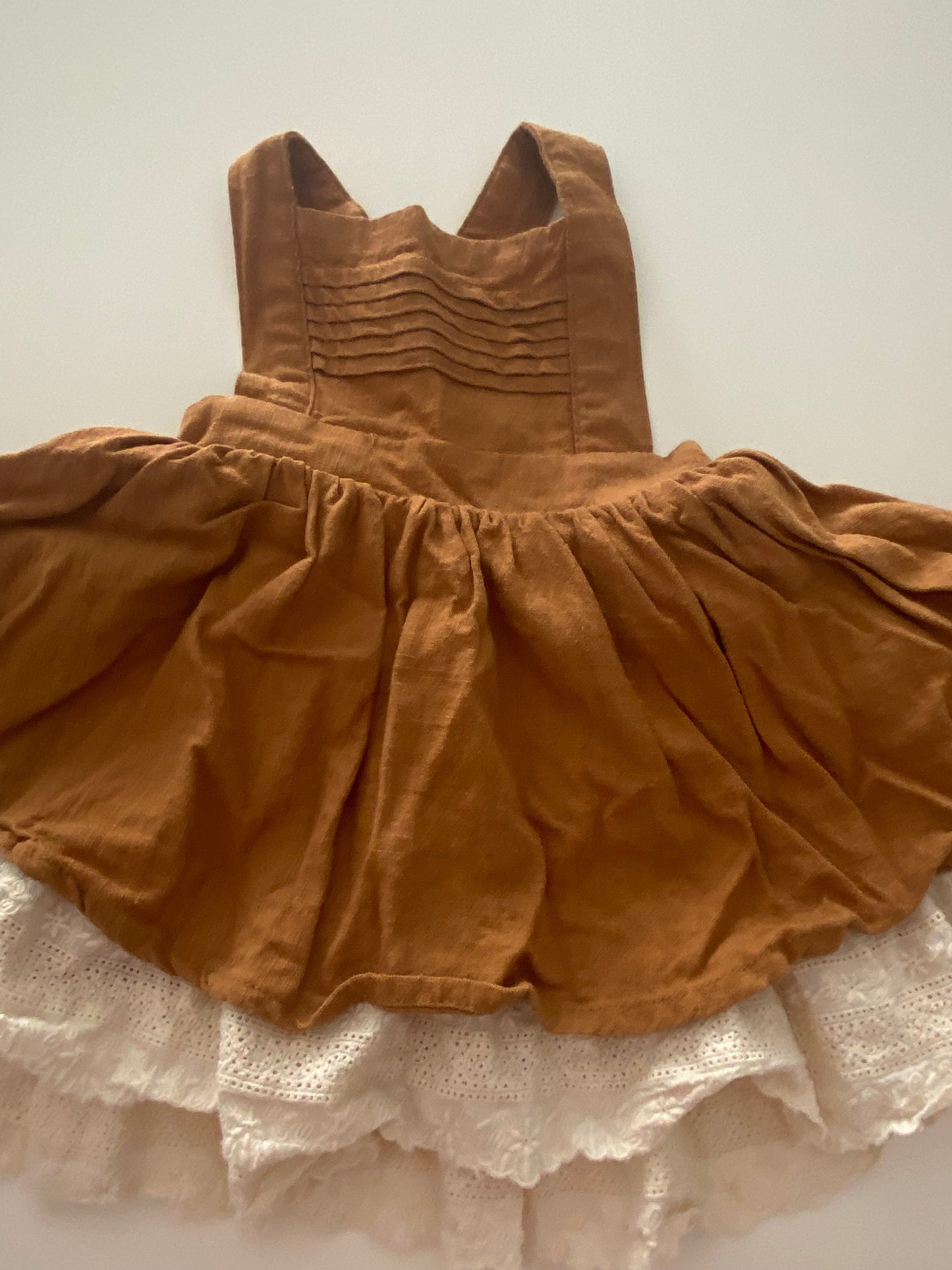 #117- Girls 6M, Sweet Honey Brown Pinafore Dress, EUC,*reduced*