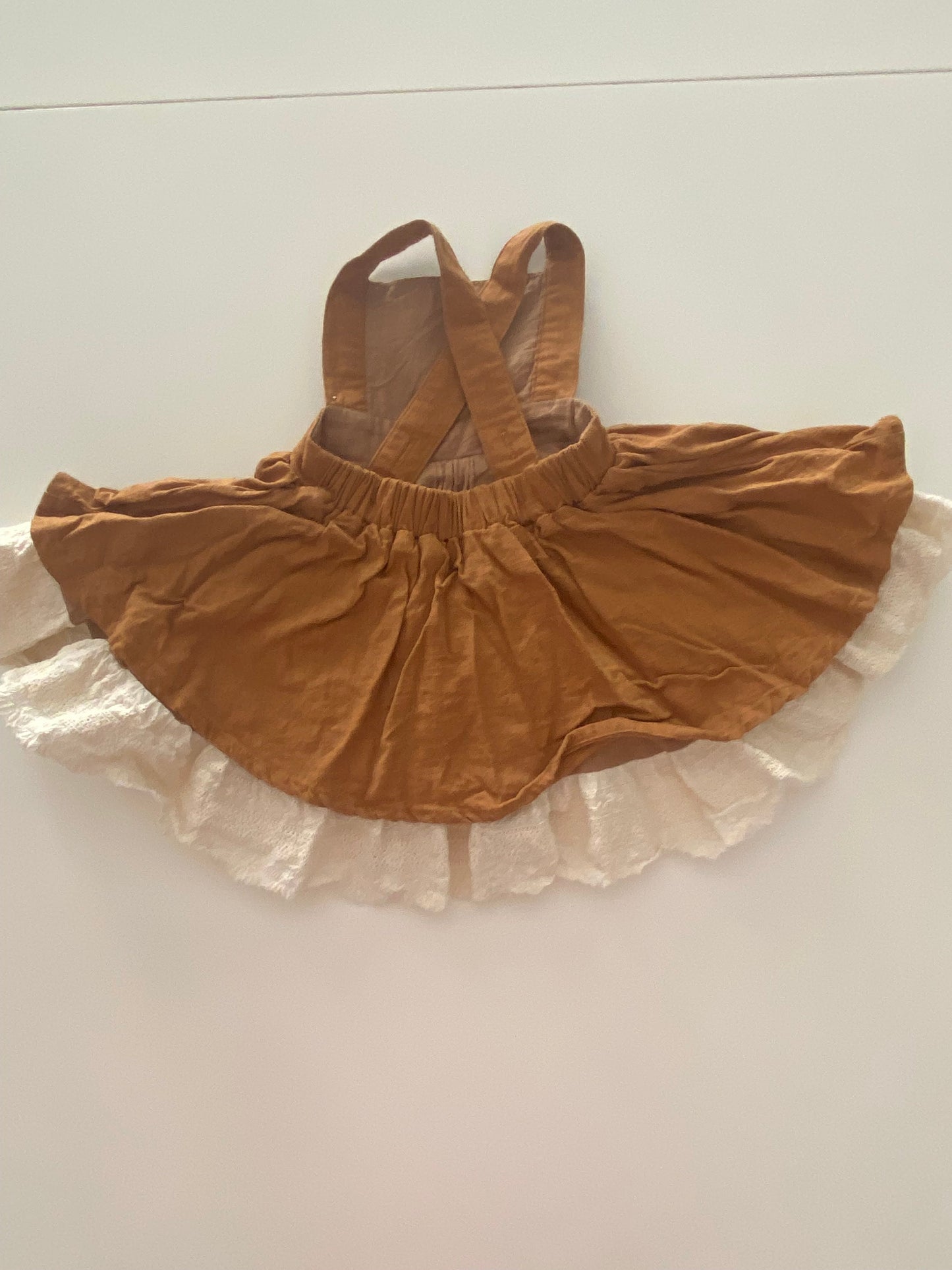 #117- Girls 6M, Sweet Honey Brown Pinafore Dress, EUC,*reduced*